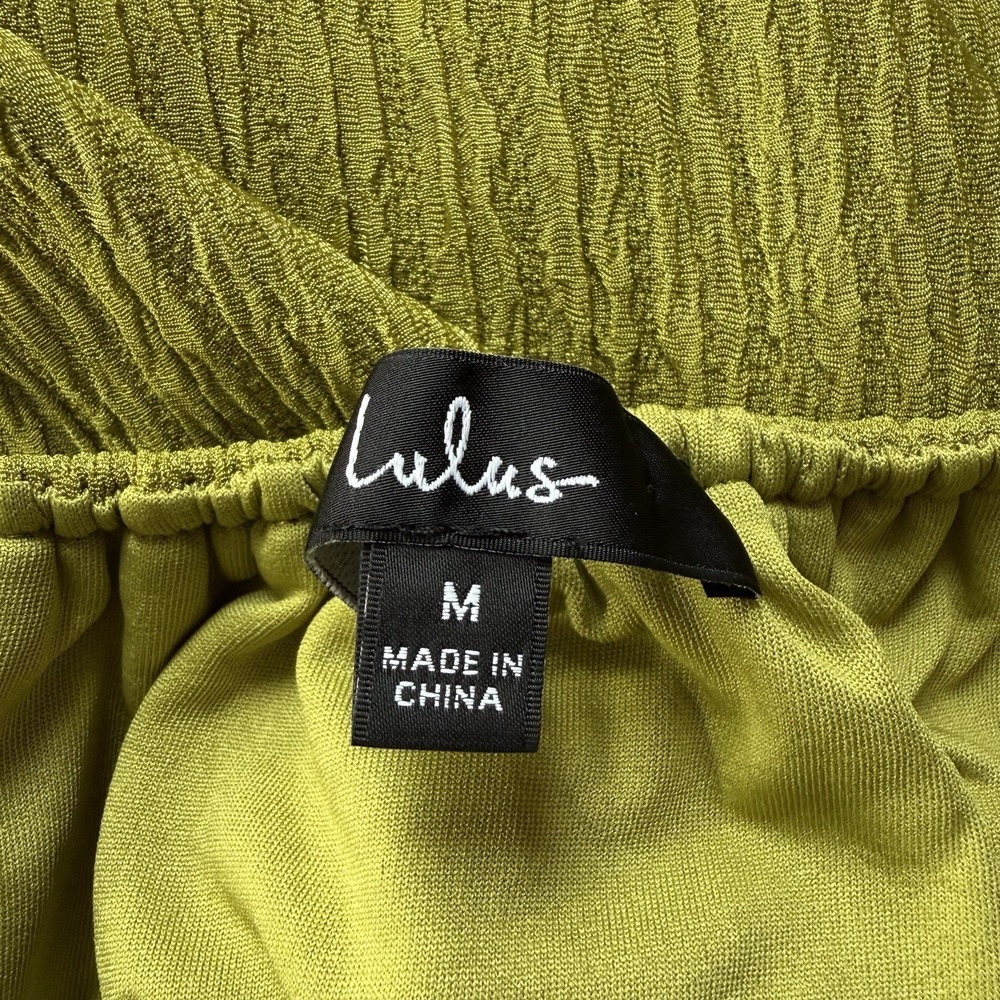 Lulu Chartreuse Green Faux Wrap Midi Dress Tie Back Size Medium D14100 - Picture 14 of 16